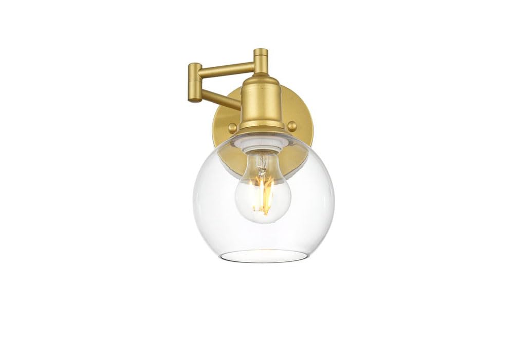 Living District Davian 1-Light Metal/Glass Swing Arm Wall Sconce in Brass/Clear
