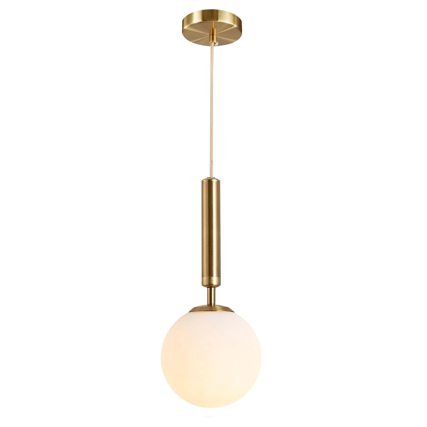 BOKT Mid Century Modern Gold Globe Pendant Light Milk White Opal Glass Pendant Light 1 Light Farmhouse Brushed Brass Mini Hangin
