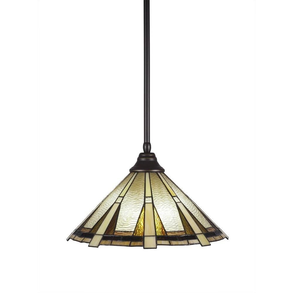 Toltec Lighting 26-Dg-934 Stem Hung Pendant With Zion Glass, 16&quot;, Dark Granite
