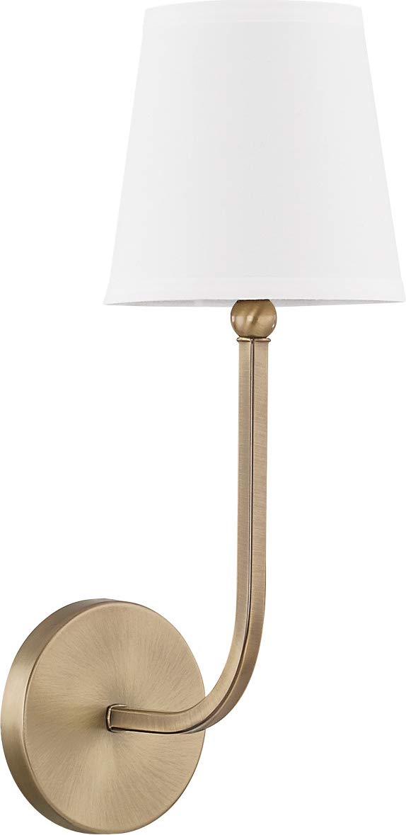 Capital Lighting Dawson Wall Sconce, 1-Light, Aged Brass, 17in H x 6in W, Metal & Cloth, Model 619311AD-674
