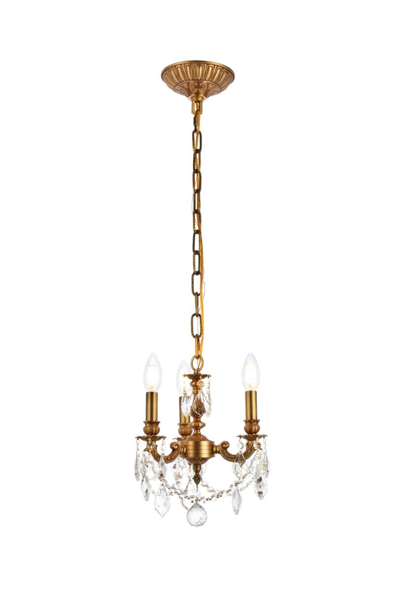 Elegant Lighting Lille Collection 3-Light Hanging Fixture with Royal Cut Crystal, Dark Bronze Finish