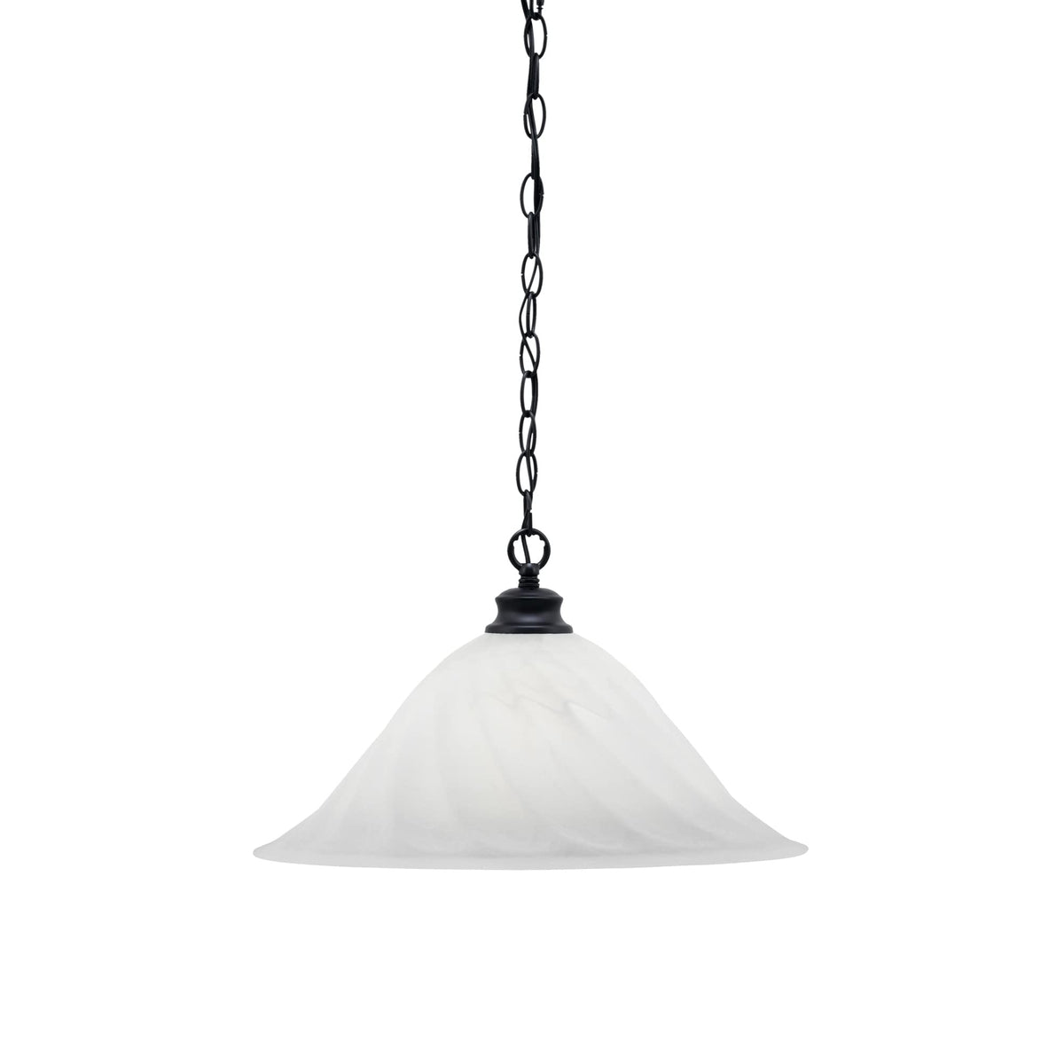Toltec Lighting Chain Hung Pendant Shown in Matte Black Finish with 20&quot; White Alabaster Swirl Glass