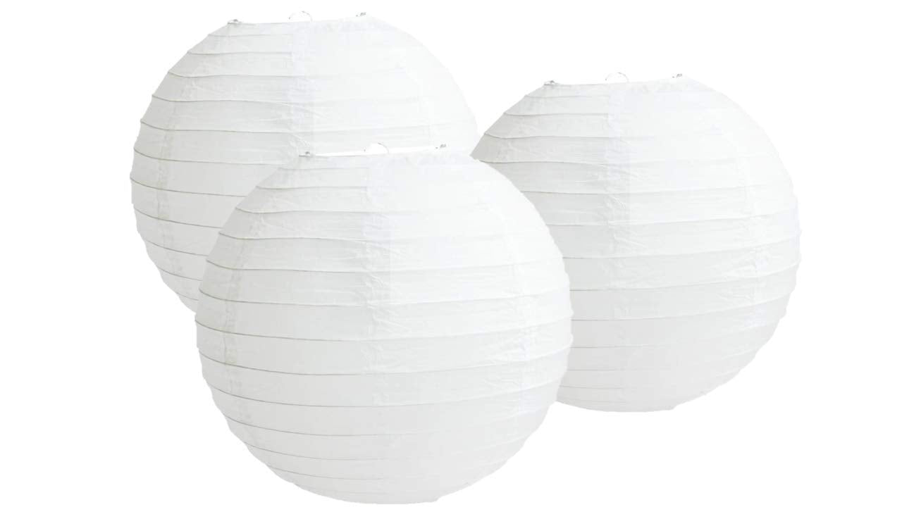 Pack Of 3 Round Paper Lanterns Lamp Wedding Birthday Party Decoration (White, 16''/40CM)