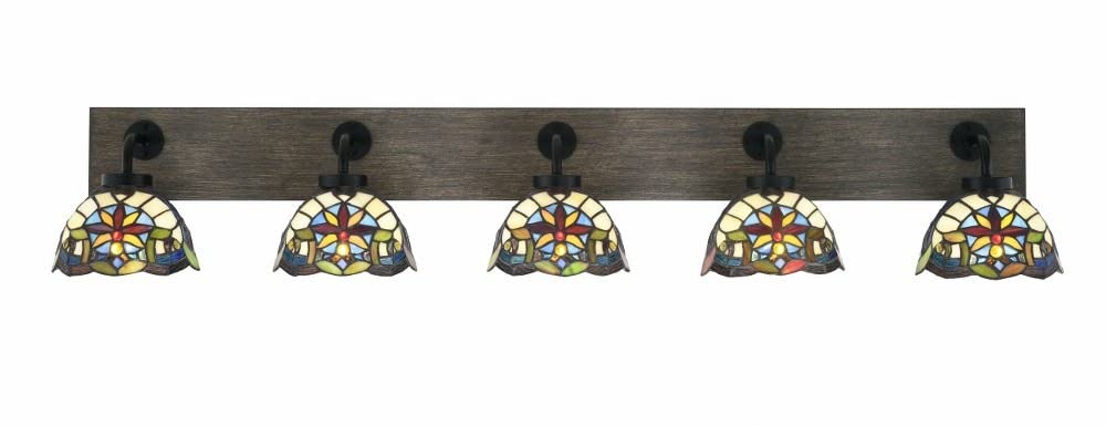 Toltec Lighting 1775-Mbdw-9365 Oxbridge - 5 Light Bath Bar-8.25 Inches Tall And 47.75 Inches Length, Finish Color: Matte Black/Painted Distressed Wood-Look Metal, Glass Color: Earth Star Art