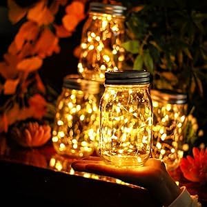 YJFWAL Mason Jar Solar Lights, 12 Pack 30 LED Warm White Fairy Lights for Garden, Patio, Party, Wedding, Christmas