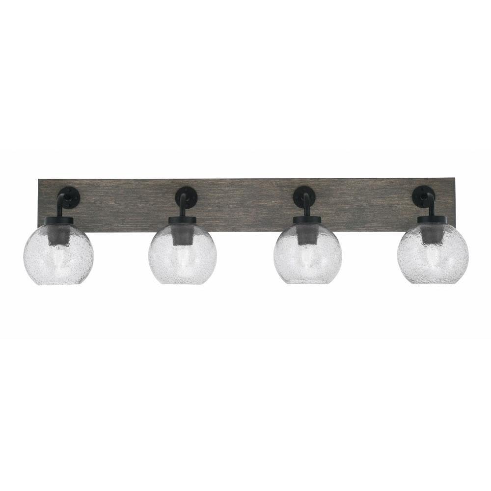 Toltec Lighting 1774-Mbdw-4102 Oxbridge - 4 Light Bath Bar-9 Inches Tall And 36.5 Inches Length, Finish Color: Matte Black/Painted Distressed Wood-Look Metal, Glass Color: Smoke Bubble