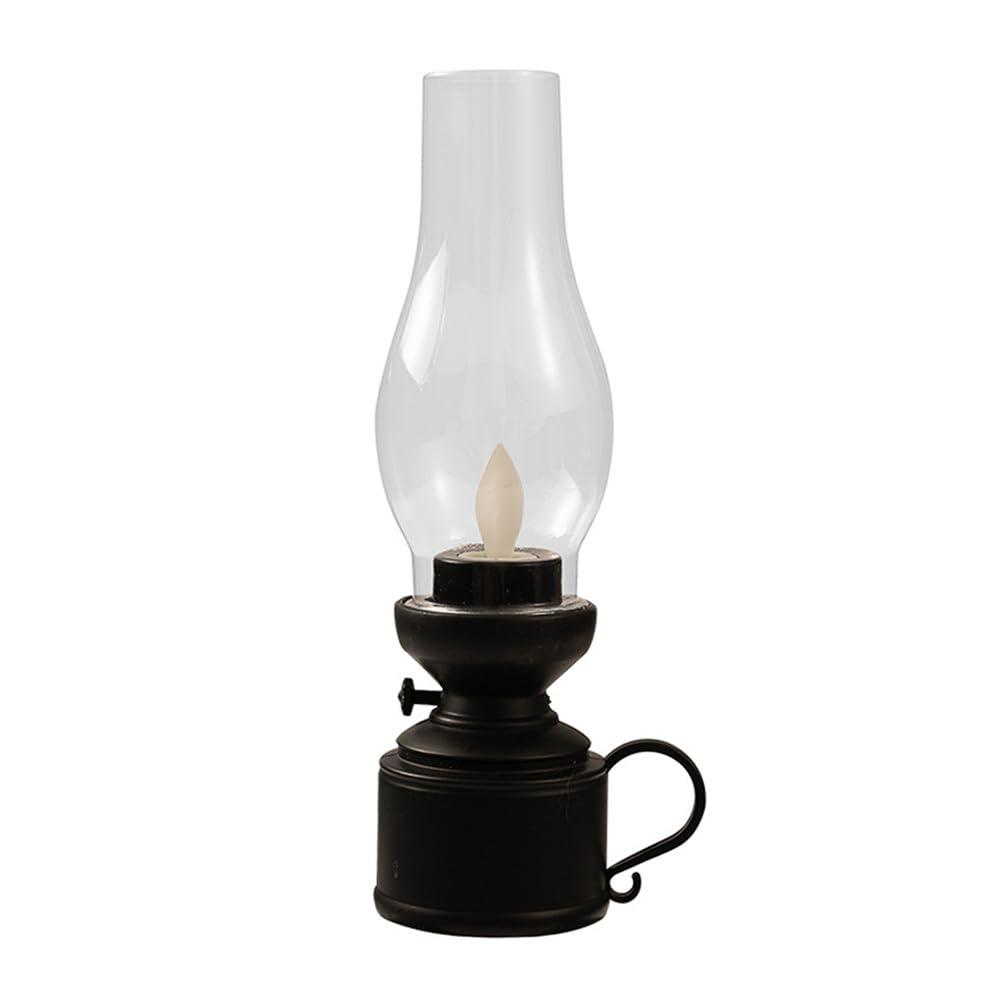 Zerodeko Kerosene Lamp Vintage Flameless Table Lamp Led Kerosene Lantern Clear Hurricane Lamp Battery Operated Nightstand for Be