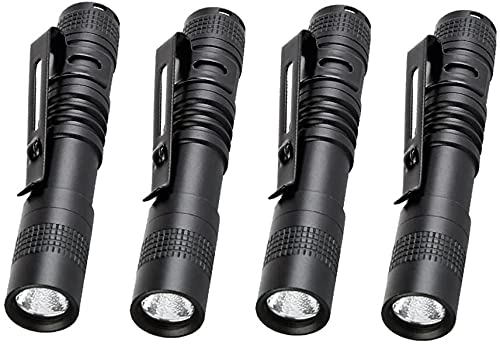MODOAO Ultra Slim Portable 900LM Mini LED Flashlight Belt Clip Pen Light Tactical Torch 9 cm (4 Pack)