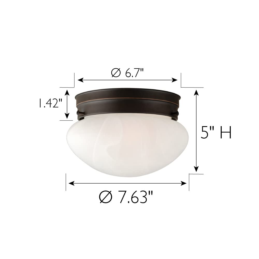 Millbridge 1-Light Flush Mount Ceiling Light, Oil Rubbed Bronze Finish, Alabaster Glass, Dimmable, For Bedroom, Hallway, Entrywa