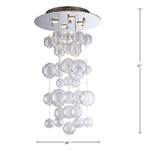 SM Saint Mossi Modern Glass Bubble Chandelier, 4-Light Raindrop Flush Mount, Clear Glass with Chrome Canopy, H31 x D20