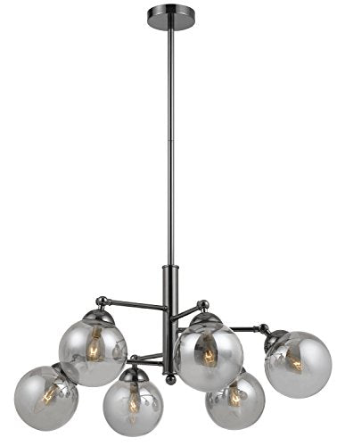 Cal 40W Chandelier 6 Lights Metal/Glass Gun Metal 32inx32inx52in Model FX-2577-6