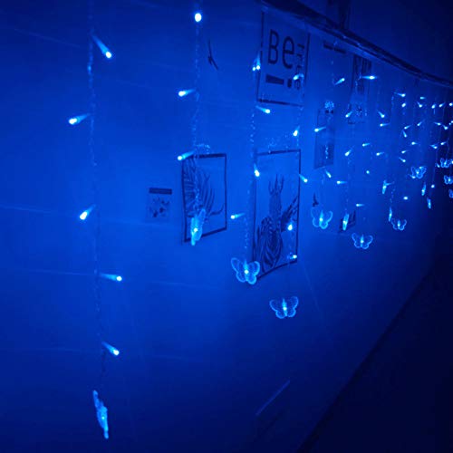 Felishine Blue Butterfly Curtain Fairy Lights, 120 Led Usb, 8 Modes, Waterproof Copper Wire