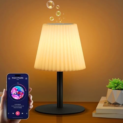 NiceBuy Shower Lamp with Dual Pairing Speaker, IP44 Waterproof Outdoor Rechargeable Table Lamp with RGB Lights and Speaker, Port