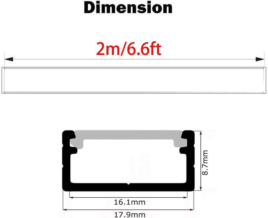 StarlandLed Aluminum Channel 10-Pack for 16mm LED Strip Light, 6.6Ft/2M, Black, Model 05P10-2MB