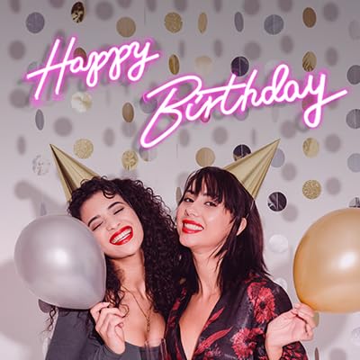 Divatla 40" Happy Birthday Neon Sign - Pink LED Light with Dimmable Switch, Acrylic, 2PCS for Party Decoration