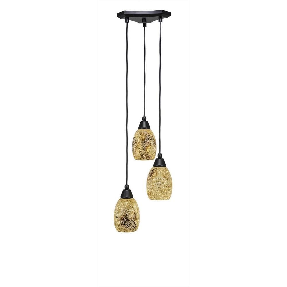 Toltec Lighting 28-Mb-4175 Europa 3 Light Multi-Light Mini Pendant With Gold Fusion Glass, 5&quot;, Matte Black