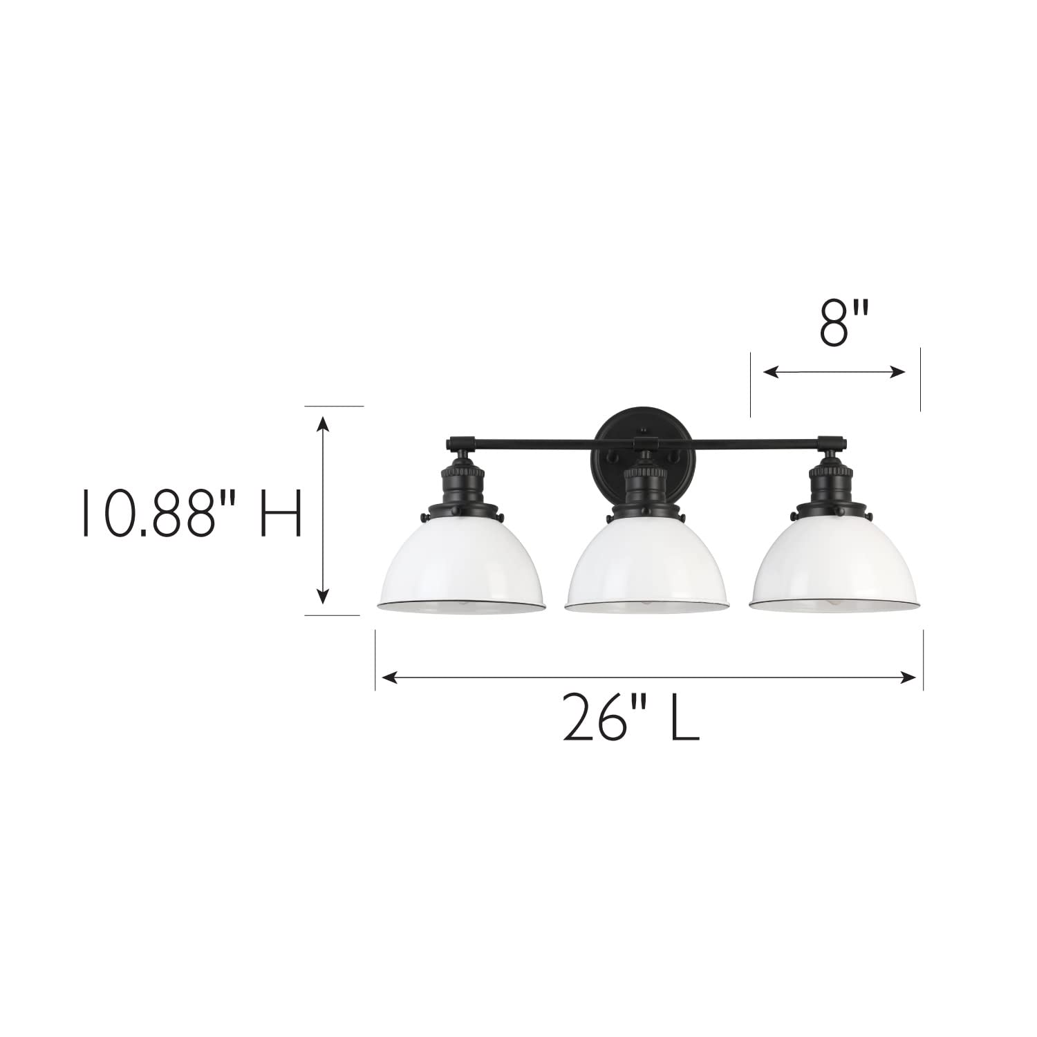 Design House Savannah 3-Light Vanity Light, Matte Black Finish, White Metal Shades, Dimmable, Bathroom Wall Fixture, 588301