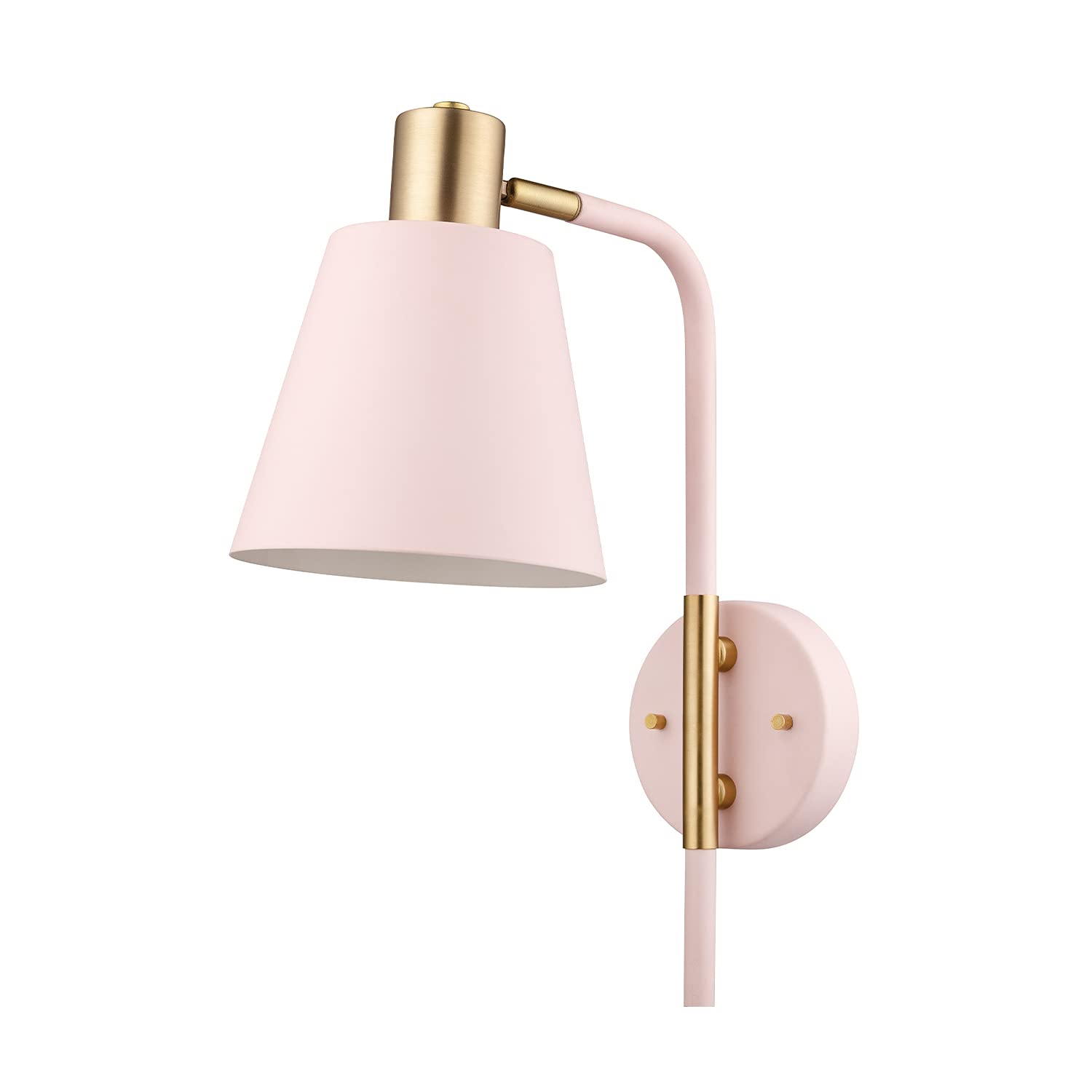 Globe Electric Cleo Wall Sconce 1-Light Plug-in/Hardwire, Metal, Blush Pink, Matte Brass Accents, Model 51826