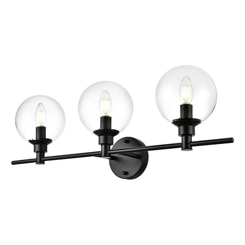 Living District Jaelynn 3-Light Iron & Glass Bath Sconce in Black/Clear