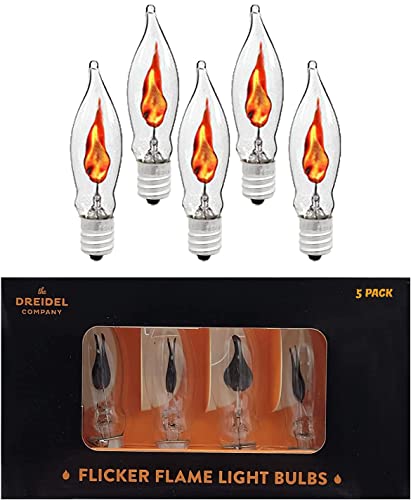 The Dreidel Company Flicker Flame Light Bulbs, E12, Clear Glass, 1 Watt, 120 Volt, 5-Pack