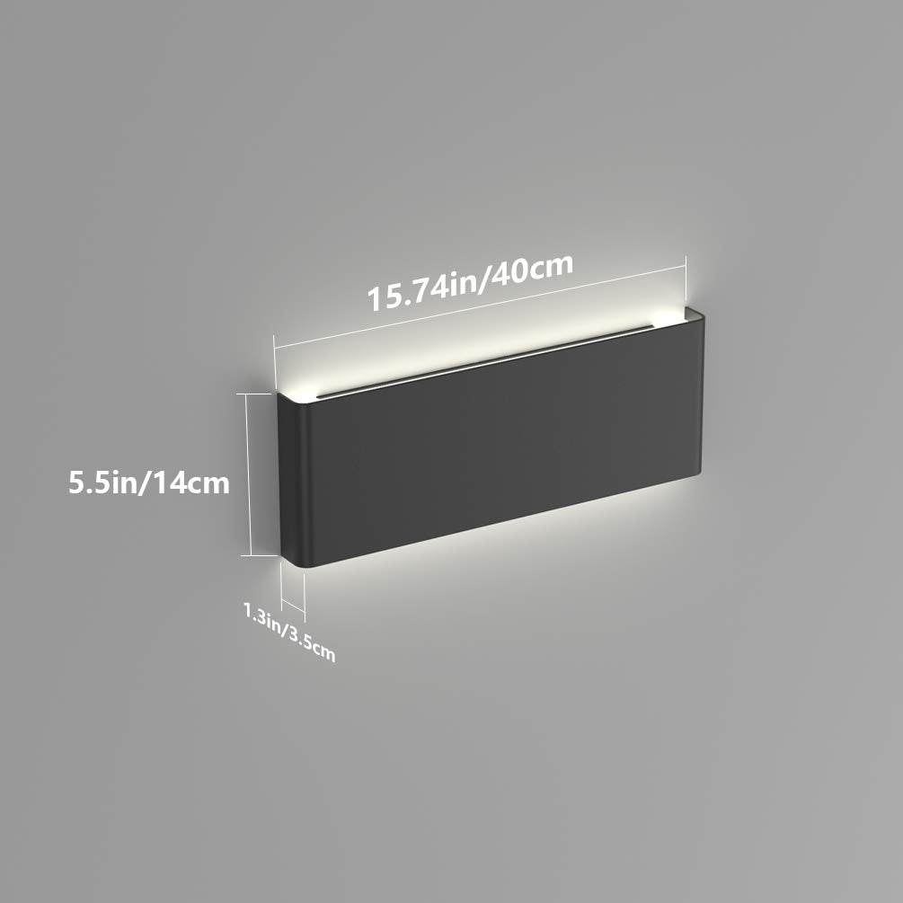 Ralbay LED Black Wall Sconce 2-Pack, 15.7in Aluminum Up and Down Bathroom Lighting, Natural White Light 4500K