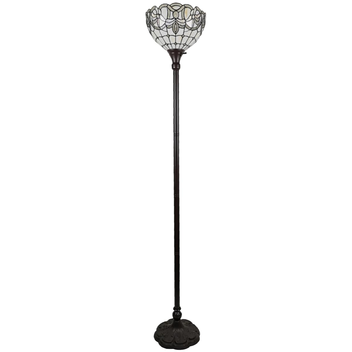 HomeRoots Floor Lamp with Brown Stained Glass Shade, Traditional Design, 72 x 12 x 12 in.