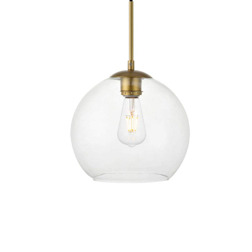 Elegant Lighting Brass Pendant Light With Clear Glass Shade, Modern 1-Light Ceiling Fixture