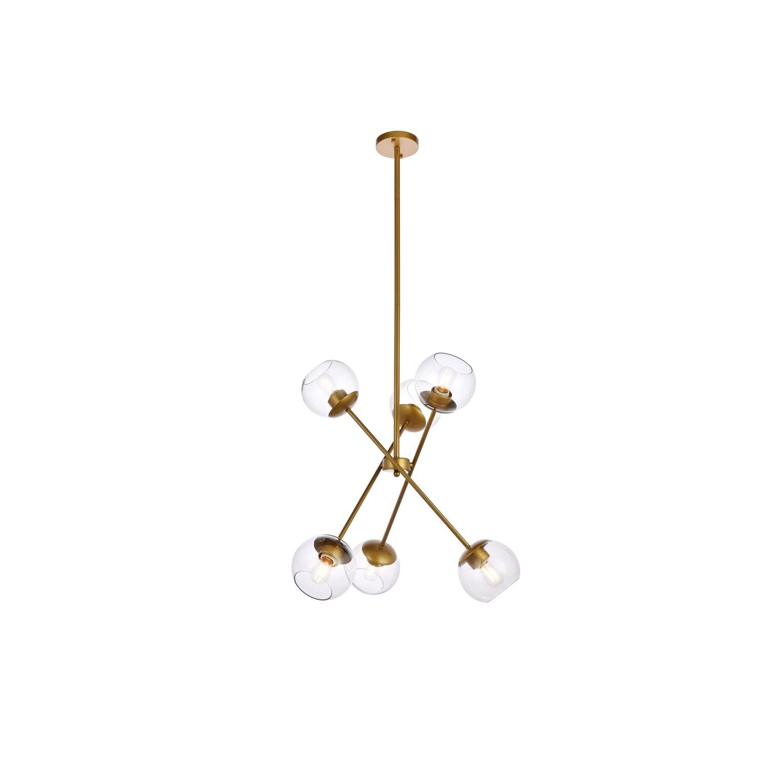 Living District Axl 6-Light Mid-Century Metal Pendant in Brass and Clear
