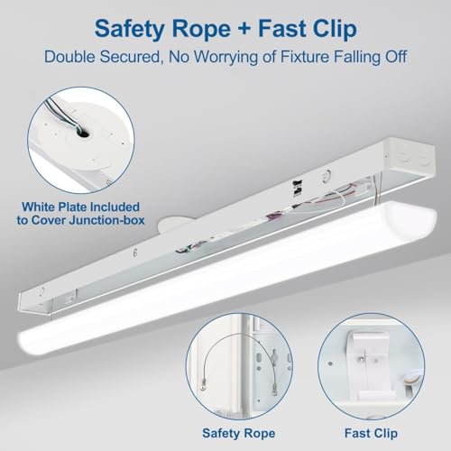DAKASON 4FT LED Linear Light Fixture, 40/32/24W, 5000K CCT, White, Solid Metal Housing, 4 Pack