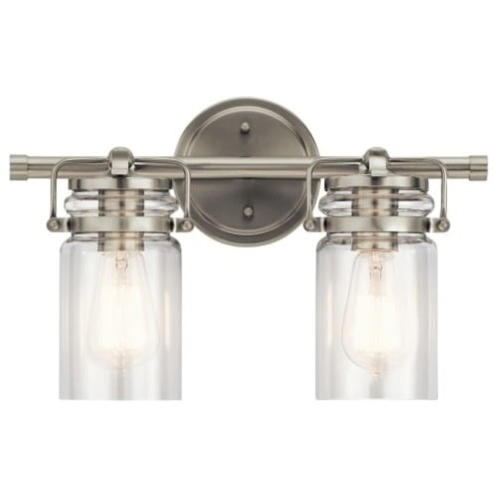 Kichler Brinley 15.75'' Vanity Light In Brushed Nickel, 2-Light Farmhouse Bathroom Vanity Light With Clear Glass, (15.75'' W X 1