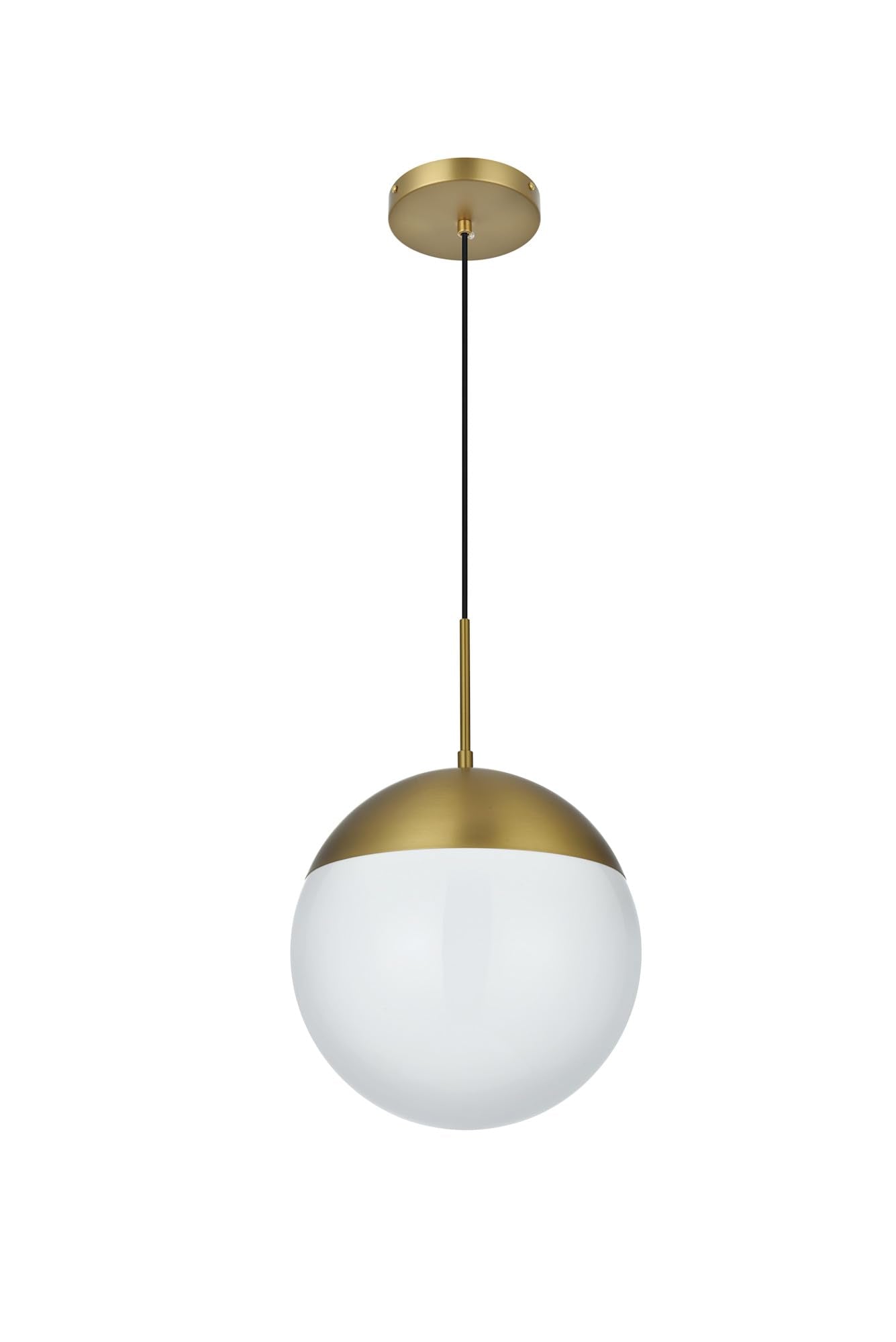 Elegant Lighting Brass/White 1-Light Pendant, Glass & Metal, Modern Ceiling Fixture