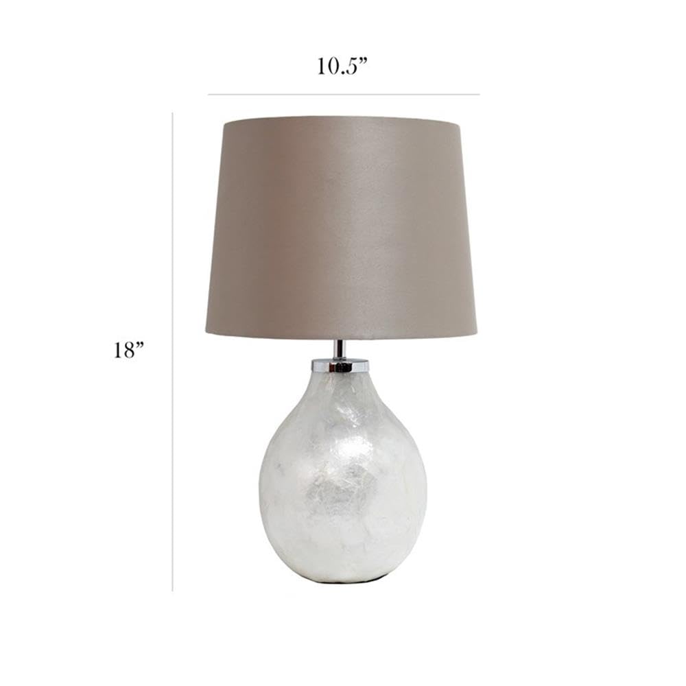 Simple Designs Lt3304-Prl 1 Light White Cream Iridescent Pearl Table Lamp With Light Brown Mocha Tan Fabric Shade