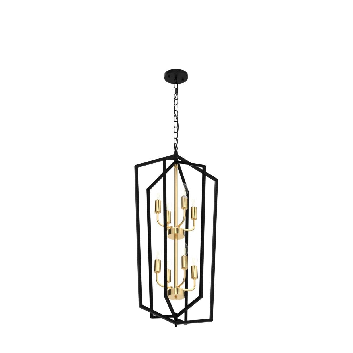 Lanhall 8-Light Farmhouse Pendant Chandelier Metal Black + Brushed Brass for Kitchen Island Dining Room Foyer Model 500-100-1039