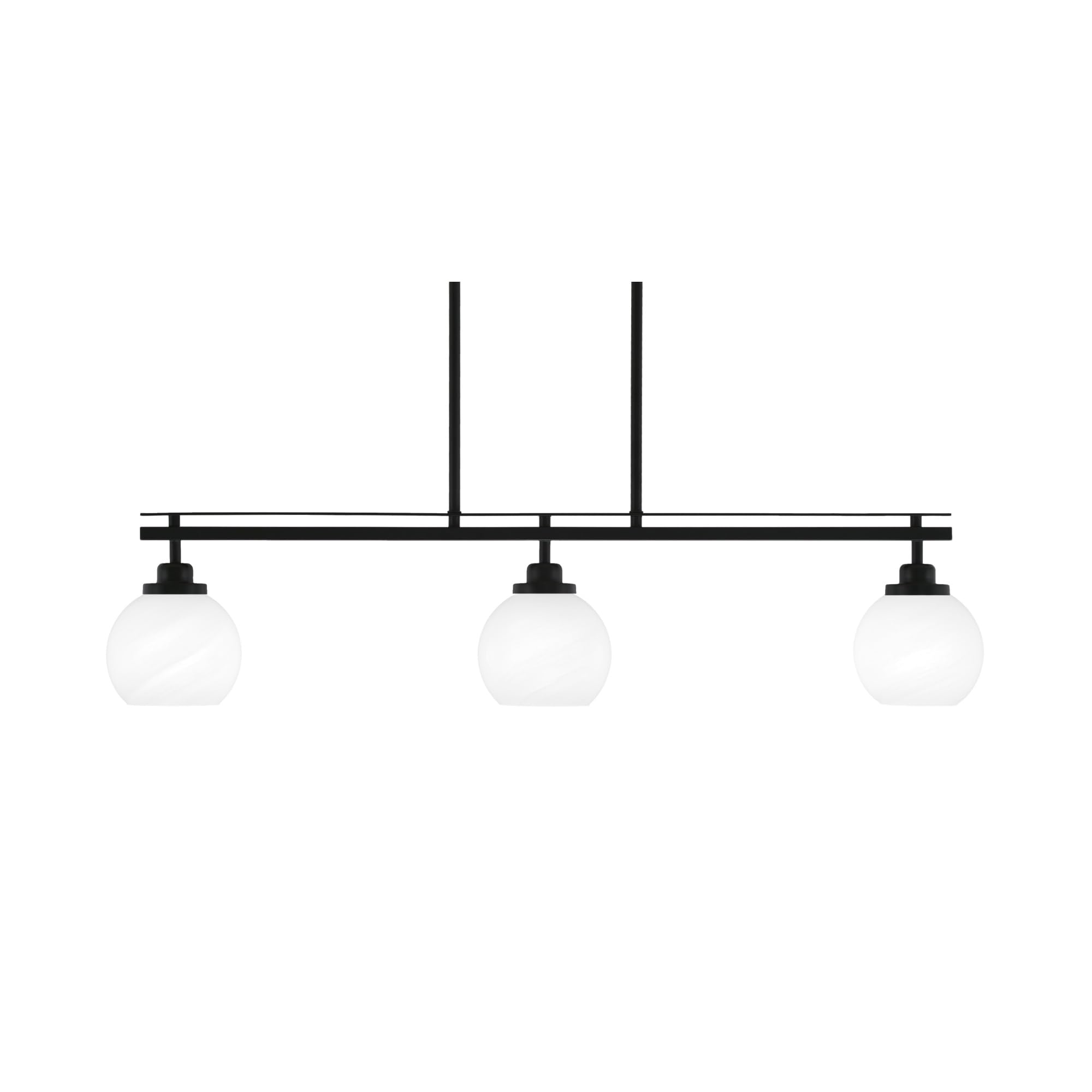 Toltec Lighting Odyssey 3 Light Island Light, Matte Black, 5.75in White Marble Glass
