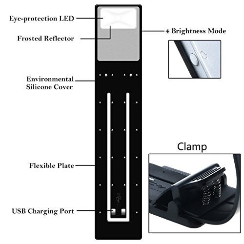 Ytuomzi Book Light, Led Reading Lamp Usb Rechargeable Flexible Night Light 4 Level Brightness 360°Adjustable Clip On Work/Desk/Bed Lights For Amazon Kindle/Ebook Reader/Book/Ipad