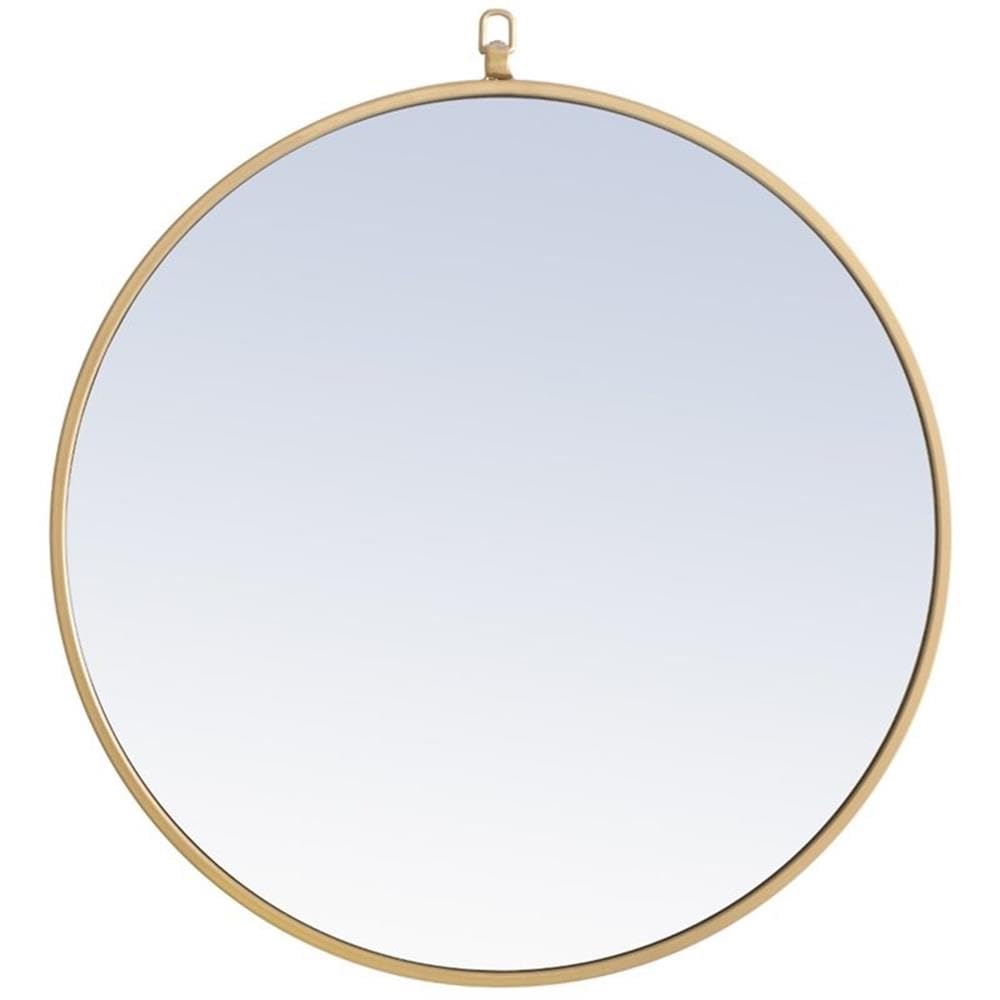 Elegant Decor Rowan Home Office Decorative Round Framed Hanging Wall Mirror  24'' L x 24'' H - Brass