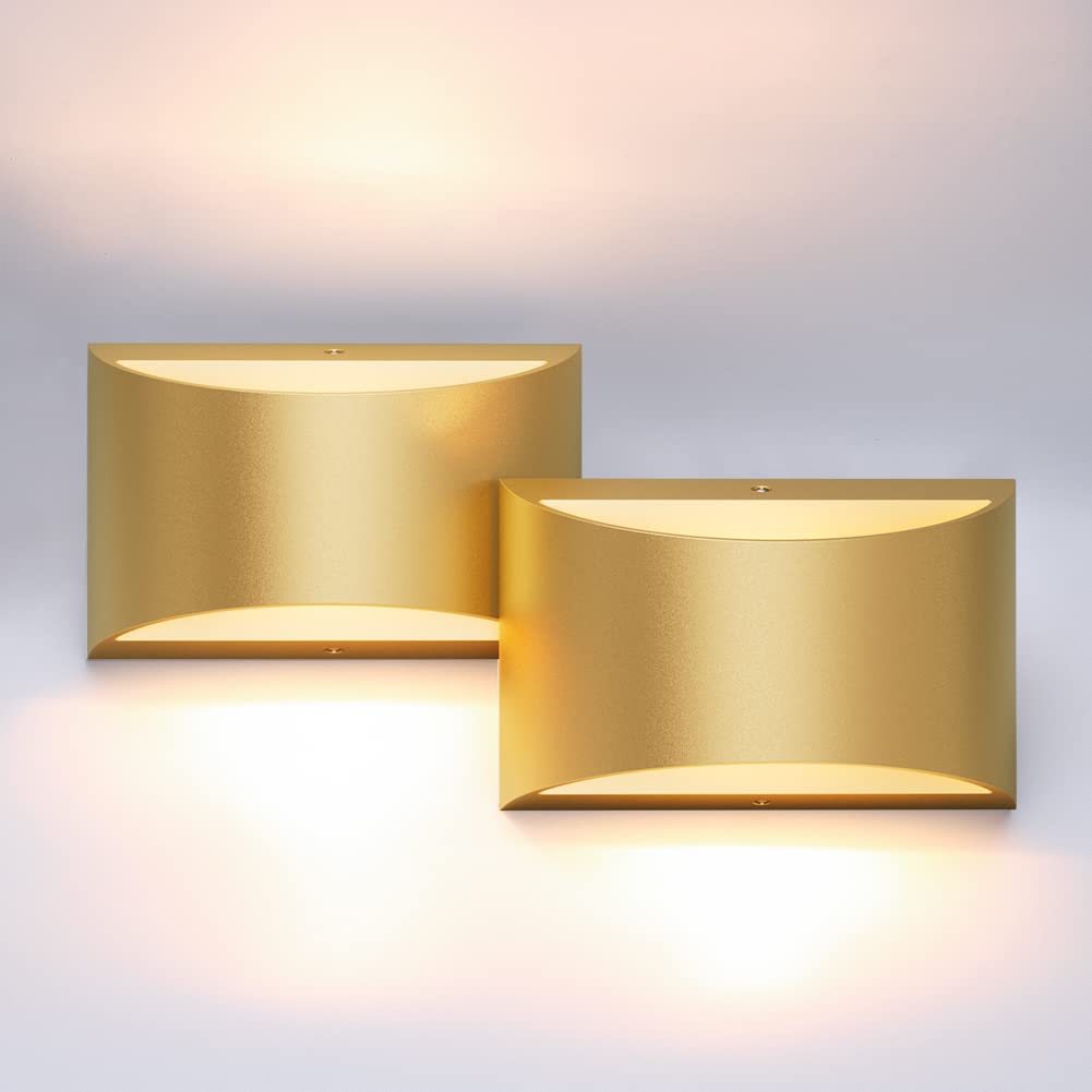 Aipsun Gold Wall Sconce Set of 2, Indoor Hardwired Up and Down Lights, Warm White 3000K, enhanced Aluminum, 2 Pack