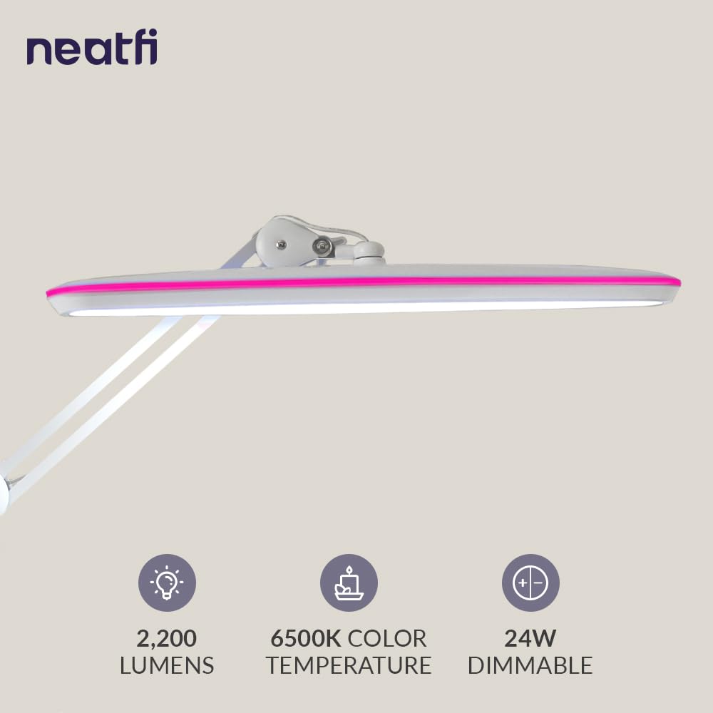Neatfi Xl 2,200 Lumens Led Desk Lamp, 23 Inch, 24W, Adjustable Arm, Dimmable, Eye Caring, Nail Light For Home, Office, And Study