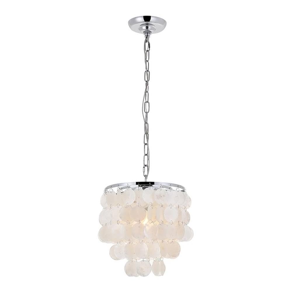 Living District 1-Light Mid-Century Chrome Pendant Light With White Shell Shade