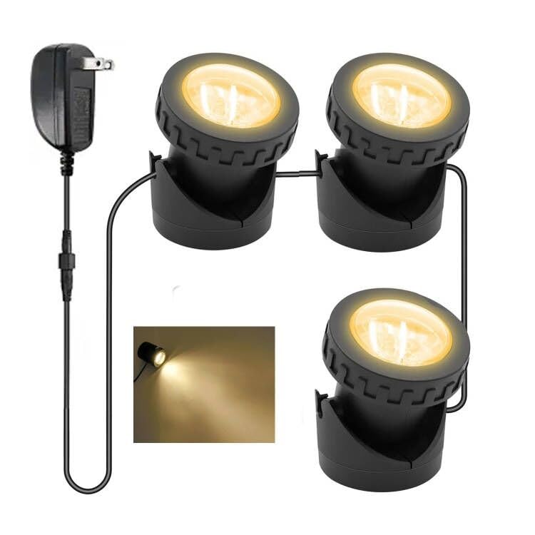 Tensul Warm White Pond Lights, Underwater Landscape Spotlights, Ip68 Waterproof Submersible Fountain Lights For Garden Yard Aquarium Pond Fountain Waterfall (3 Lights)