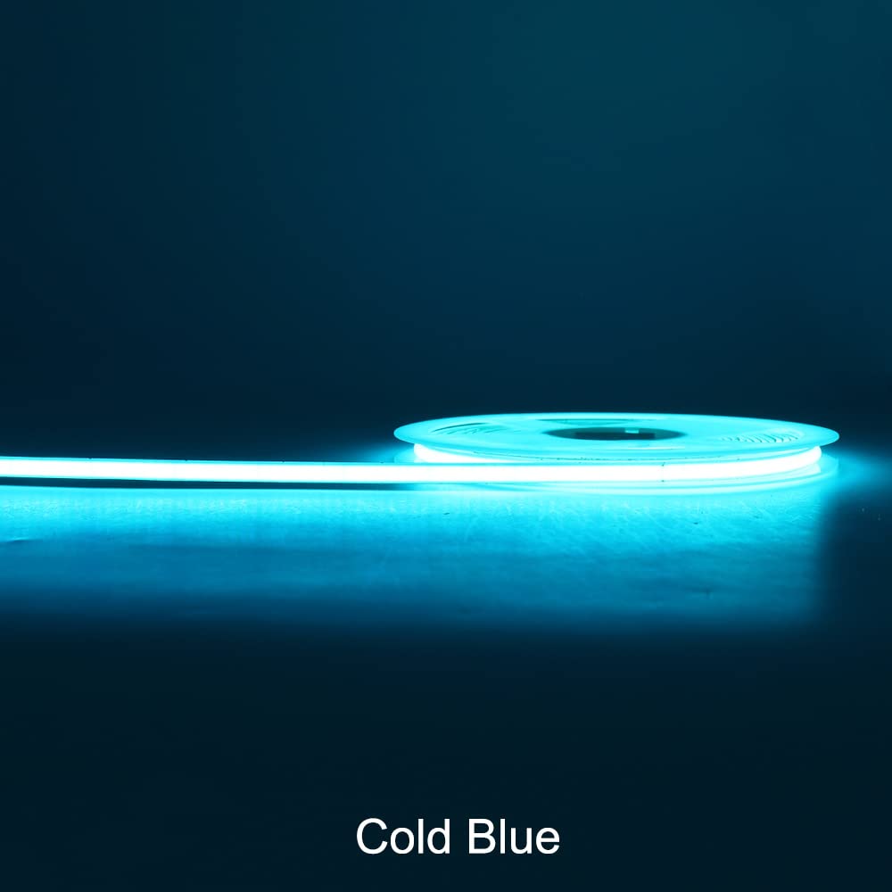 Maliigaza 5Mm Ultra Thin Cob Led Strip 24V Ice Blue Color 16.4Ft, Ra>90 High Cri Led Tape Light, Cuttable Flexible, Ip30 For Ind