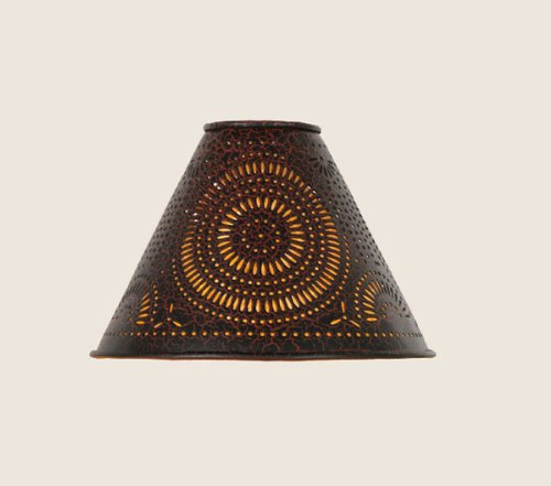 Colonial Tin Pinwheel Lamp Shade, Metal, 2in x 4in x 6in, Red/Black, Clips on Torpedo Light Bulb, Model 220034CB