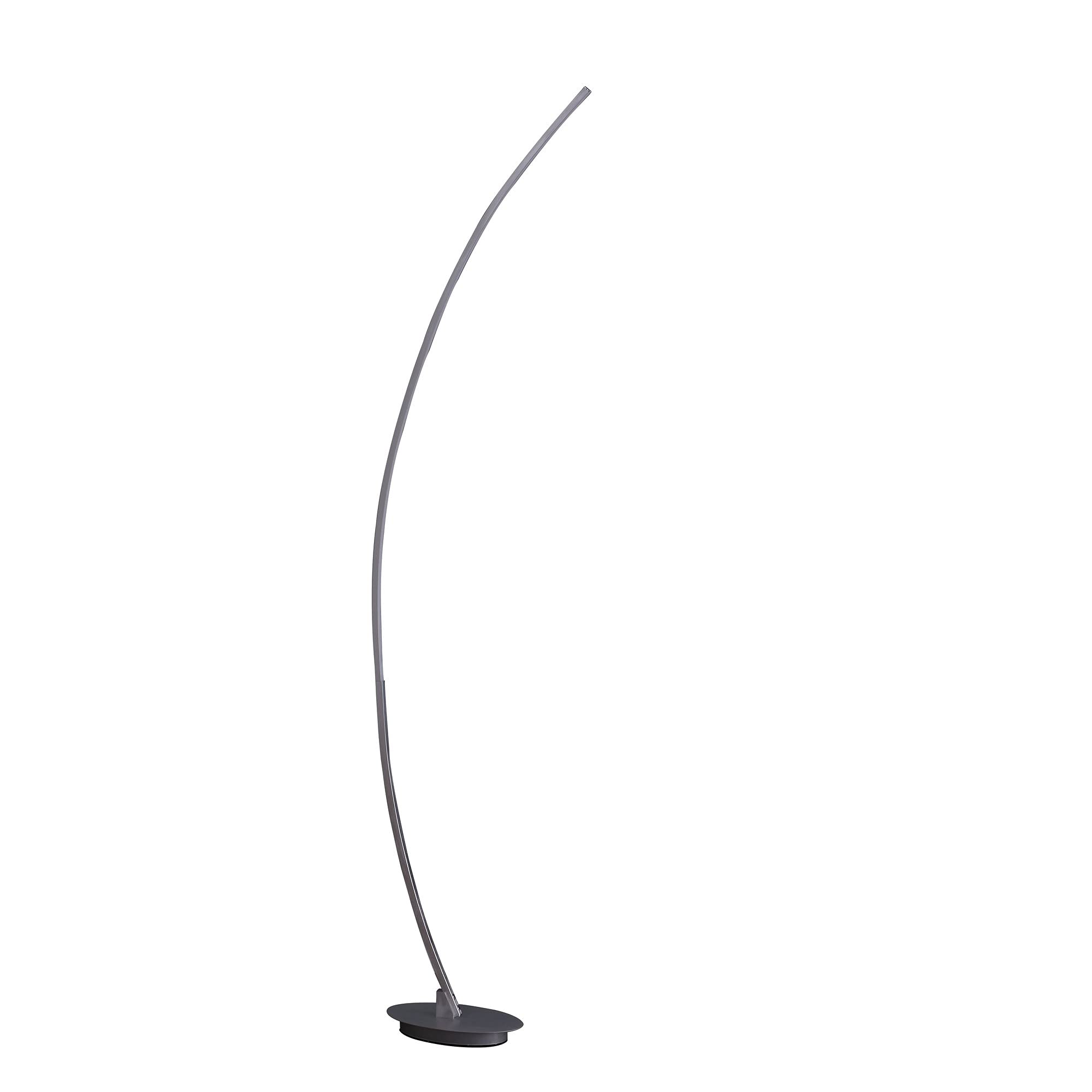 Benzara Floor LED Lamp, Model BM240345, Metal Arched Design, Brushed Silver Color