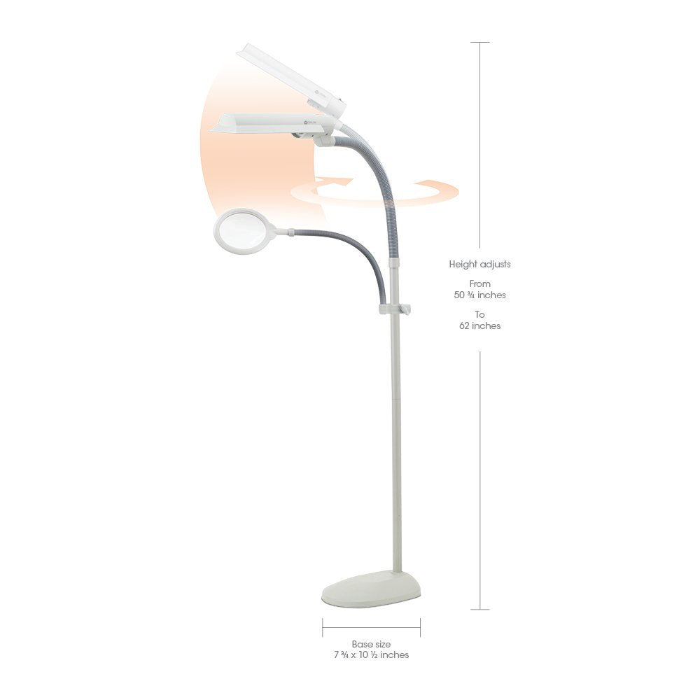 OttLite 18w Floor Lamp with 3X Magnifier, Flexible Neck, Dove Grey, Model W9437T-SHPR, Ideal for Crafting, Sewing, and Reading