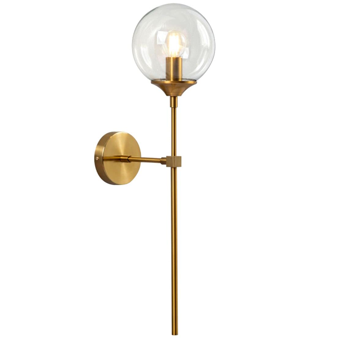 KCO Lighting Modern Globe Wall Sconce, Clear Bubble Glass, Brushed Brass, Mid Century Style, Bathroom Lamp