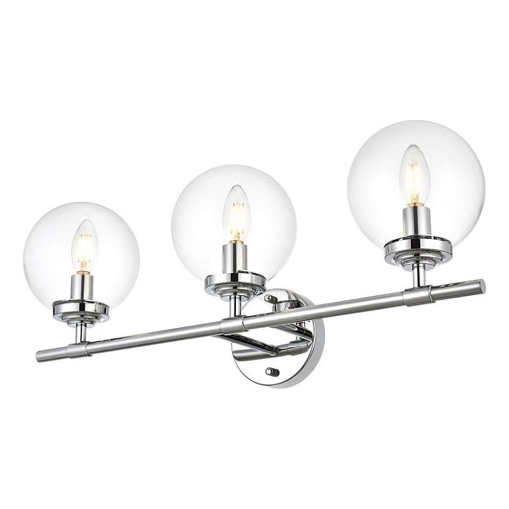 Living District Ingrid 3-Light Iron & Glass Bath Sconce in Chrome and Clear