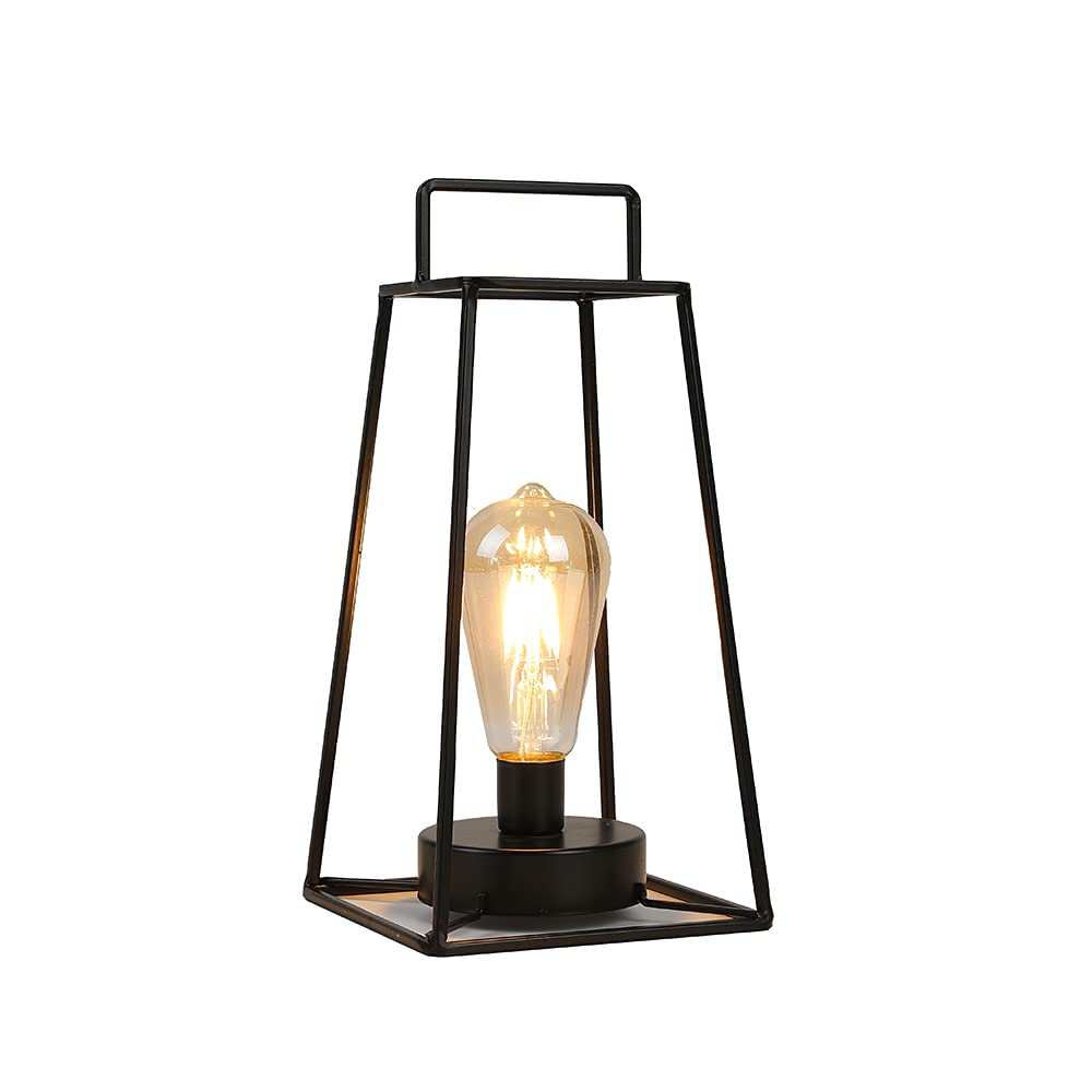 JHY DESIGN Retro Style Geometric Table Lamp 12H Simple Iron Art Cordless Lamp Battery Operated Cage Wireless Light with 6-Hour
