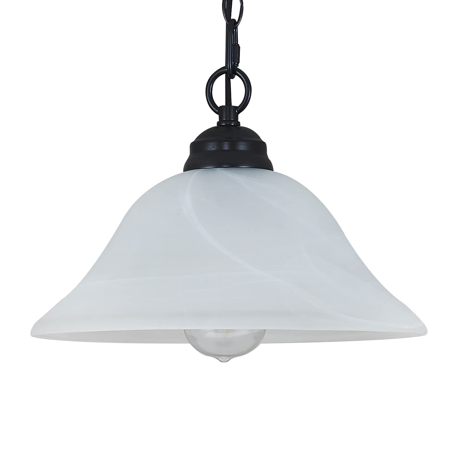 Shengqingtop Black Pendant Light With Alabaster Glass Shade, Dimmable Switch, 16.4Ft Cord