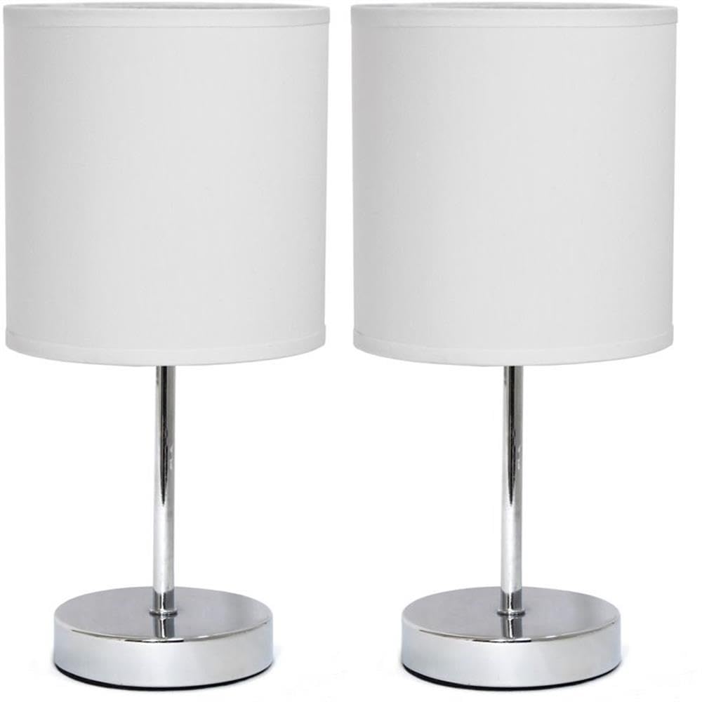 All The Rages Lt2007-Wht-2Pk Simple Designs Chrome Mini Basic Table Lamp With Fabric Shade (Set Of 2), White
