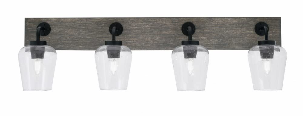 Toltec Lighting 1774-Mbdw-210 Oxbridge - 4 Light Bath Bar-10 Inches Tall And 36.25 Inches Length, Finish Color: Matte Black/Painted Distressed Wood-Look Metal, Glass Color: Clear Bubble